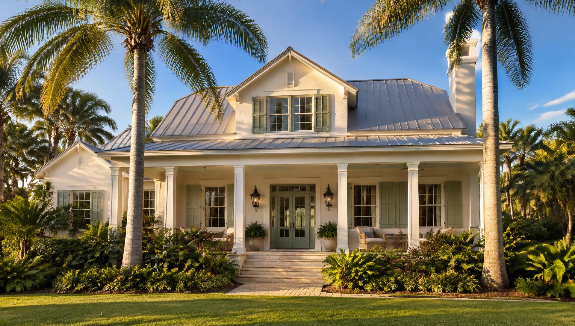Illustrative white coastal home with classic trim and a welcoming porch